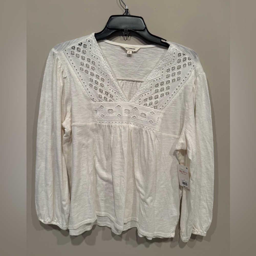 Lucky Brand Women's Cotton Embroidered-Bib Top - Picture 2 of 5